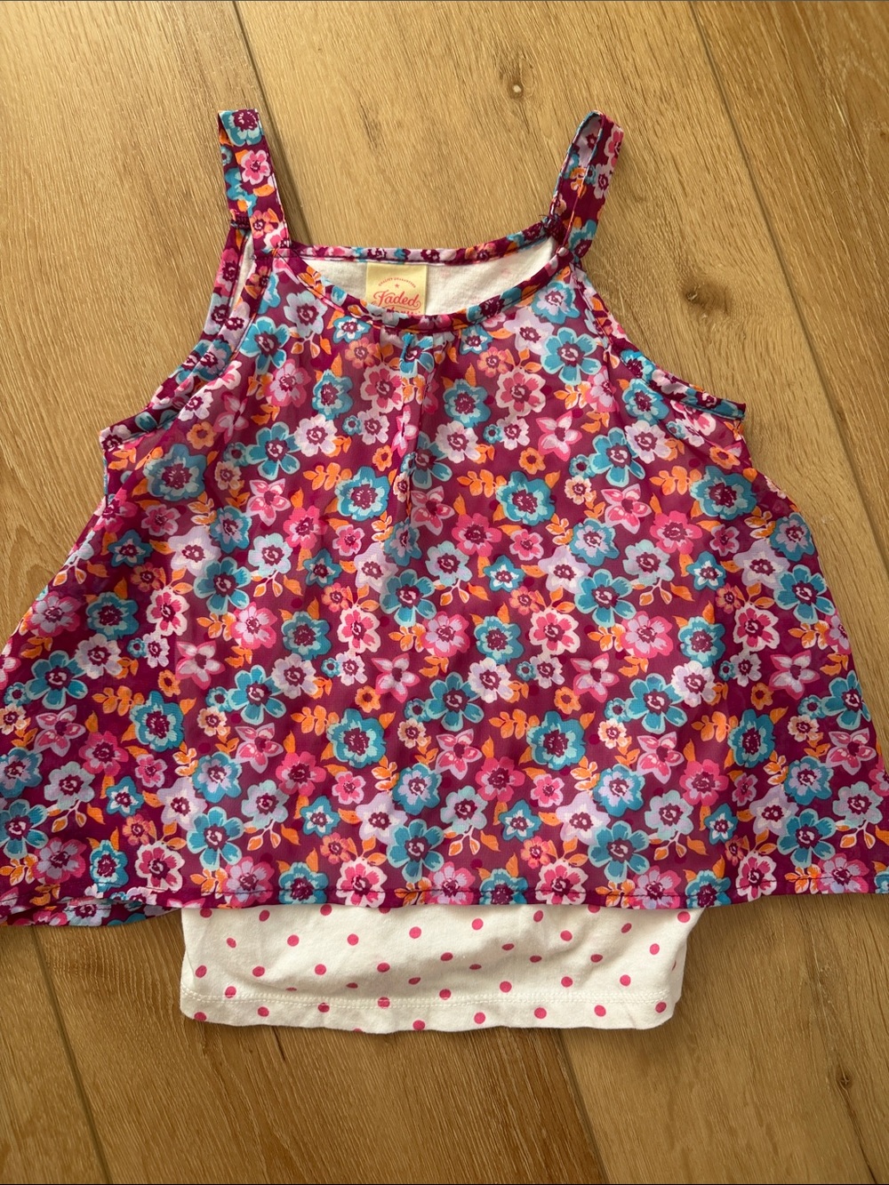 Girls Floral Layered Tank Top - Pink Multicolor